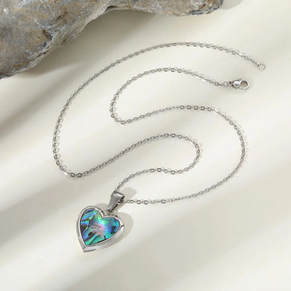 Custom Photo Heart Pendant | Abalone Shell Stainless Steel Necklace