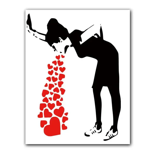 Niña y Globo Rojo Arte de Banksy Pintura en Lienzo con Caracteres Nórdicos Mural Póster para Sala de Estar Dormitorio Bar Decoración del Hogar