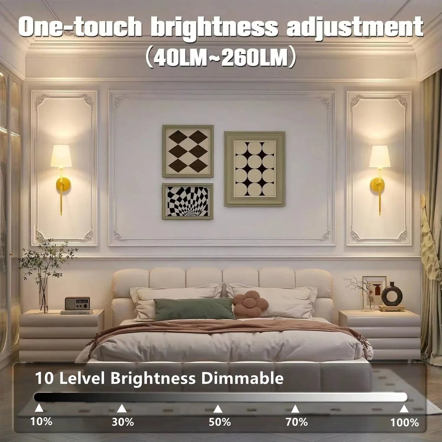 Wireless Rechargeable Wall Lamp Dimmable LED Battery Light with Remote Control