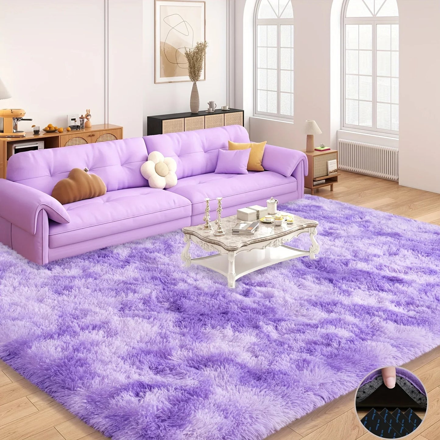 VIKAMA Alfombra Morada Sedosa de Ensueño Alfombra de Alta Gama para Sala de Estar Alfombra para Habitación de Niñas Alfombras de Noche Cálida Lavable Alfombra Decorativa para el Hogar