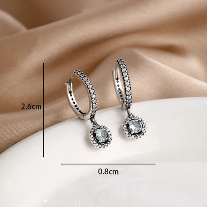 Blue Zircon Stud Earrings for Women | European Style Silver Jewelry