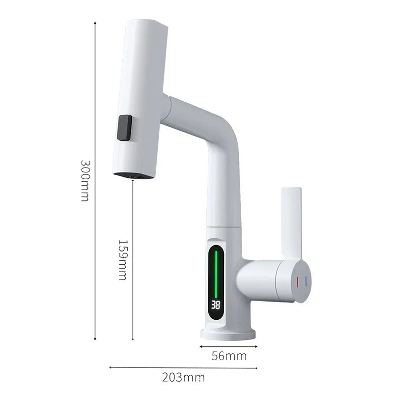 Pull Out Waterfall Kitchen Faucet Digital Display Hot Cold Mixer Sink Tap