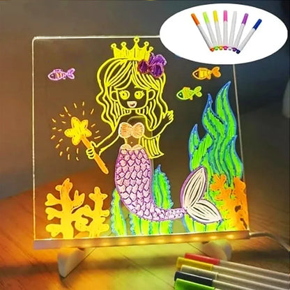 LED Kids Message Board – Colorful DIY Acrylic Drawing Board with 7 Pens Gift