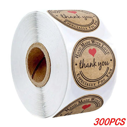 Vintage Kraft Paper Stickers | Handmade With Love Thank You Labels for Packaging and Gifts