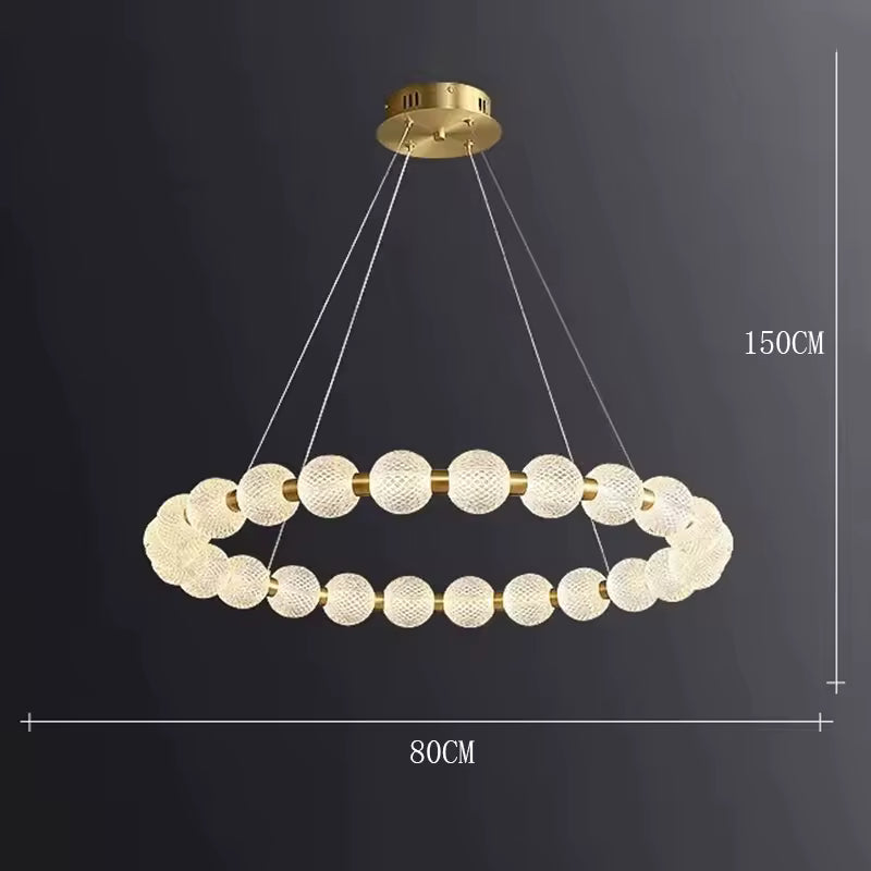 Alabaster Ring Chandelier – Gold Beaded LED Luxury Ceiling Light
