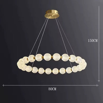 Alabaster Ring Chandelier – Gold Beaded LED Luxury Ceiling Light