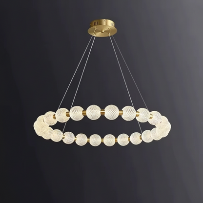 Alabaster Ring Chandelier – Gold Beaded LED Luxury Ceiling Light