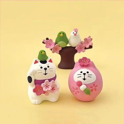 Cute Cat Ornament Admiring Flowers Scene ZAKKA Cherry Blossom INS Trendy Toy DIY Resin Handicraft Ornament