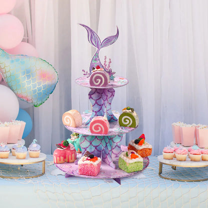 Mermaid Cake Stand Cupcake Holder Mermaid Birthday Party Decor Kids Girl Little Mermaid Baby Shower Under The Sea Party Supplies