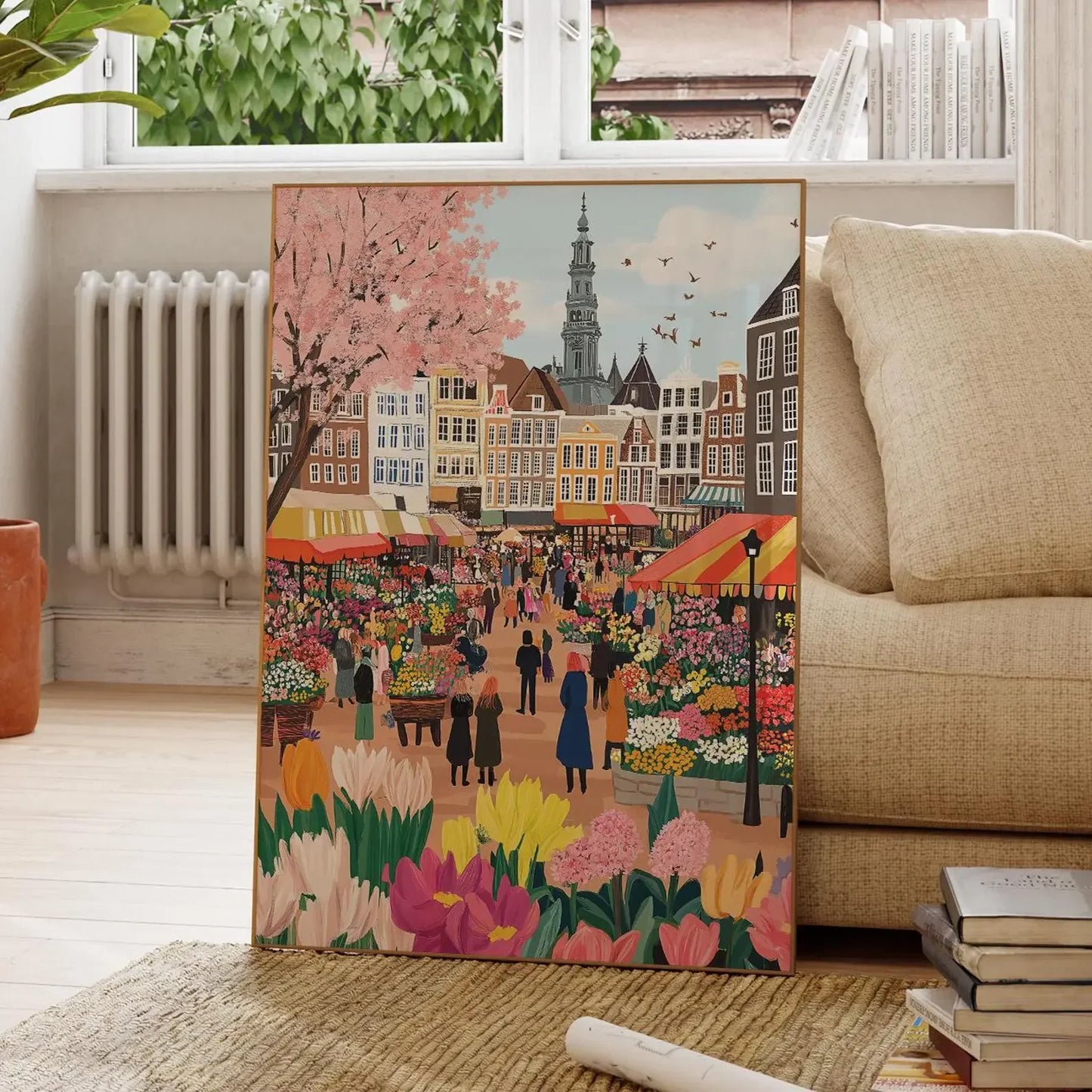 Marché aux fleurs Amsterdam Peinture aquarelle,Art mural Amsterdam,Impression canaux Amsterdam,Affiche voyage Pays-Bas,Affiche ville,Naiss
