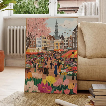 Marché aux fleurs Amsterdam Peinture aquarelle,Art mural Amsterdam,Impression canaux Amsterdam,Affiche voyage Pays-Bas,Affiche ville,Naiss