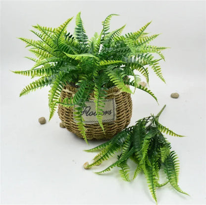 Planta artificial pequeña, helecho de Boston, hierba verde, decoración del hogar, hojas falsas, follaje, decoración de jardín, fiesta, bodas