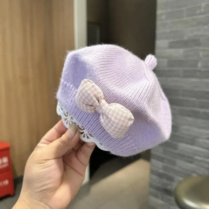 Kids Knitted Beret with Bow | Winter Hat for Baby Girls and Toddlers