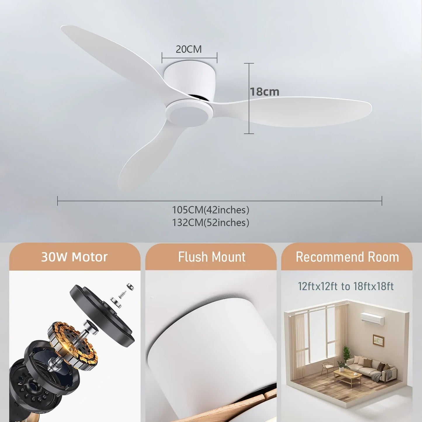 42/52 Inch Ceiling Fan 6-Speed DC Motor Remote Control