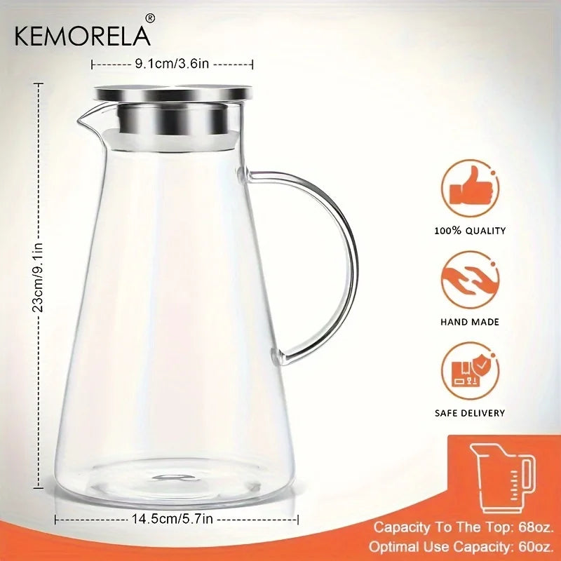 Pichet d'eau transparent en verre résistant à la chaleur, bouilloire à eau froide et tasses, pot à eau avec poignée, grande capacité, pichet de bureau et domestique