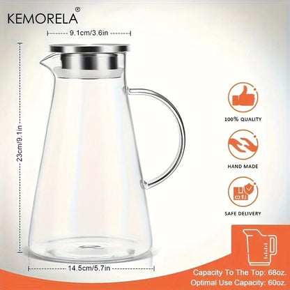 Pichet d'eau transparent en verre résistant à la chaleur, bouilloire à eau froide et tasses, pot à eau avec poignée, grande capacité, pichet de bureau et domestique