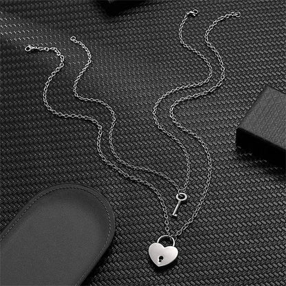Romantic Couple Key and Heart Pendant Necklace Set | Stainless Steel Lovers Jewelry Gift