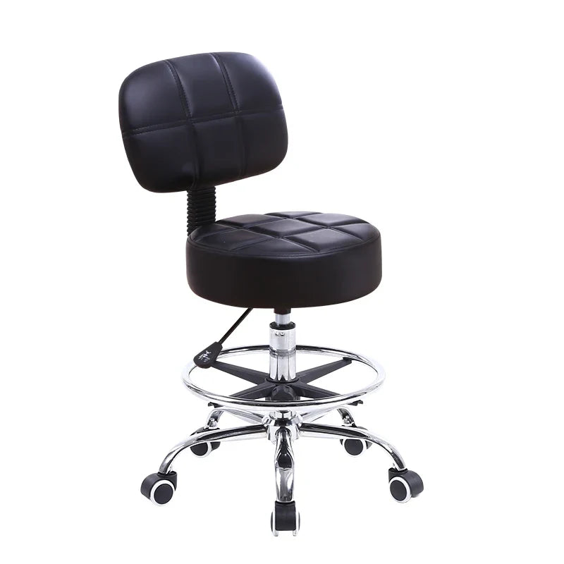 Swivel Rolling Stool PU Leather Height Adjustable Drafting Task Chair with Back