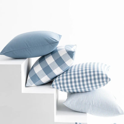 VIKAMA 1pc Light Blue Baby Pillow Cover, Plaid Home Decor, Sofa Cushion Cover Suitable for Sofa and Interior Home Decoration