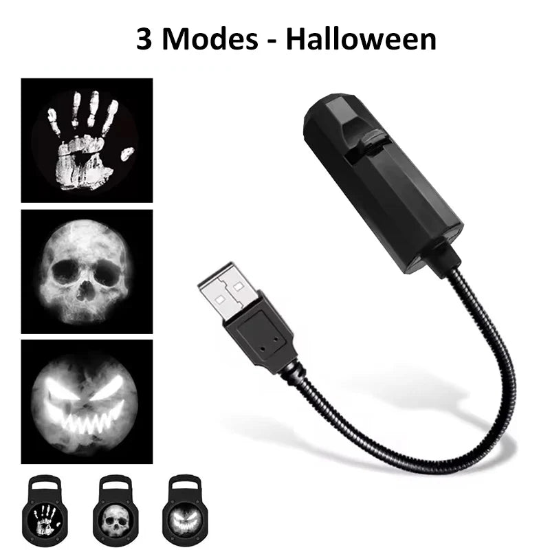 Skull Projection Lamp | Switchable Pattern LED Night Light with USB Power