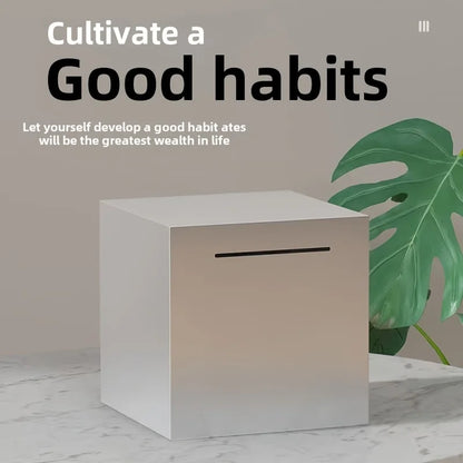 Stainless Steel Piggy Bank, a Student Internet Celebrity Savings Box That Only Allows Deposits, a Durable Metal Money Box.