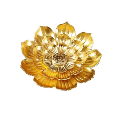 Brûleur d'encens 2-en-1 en alliage | Porte-bâtonnet de santal en métal avec motif lotus zen