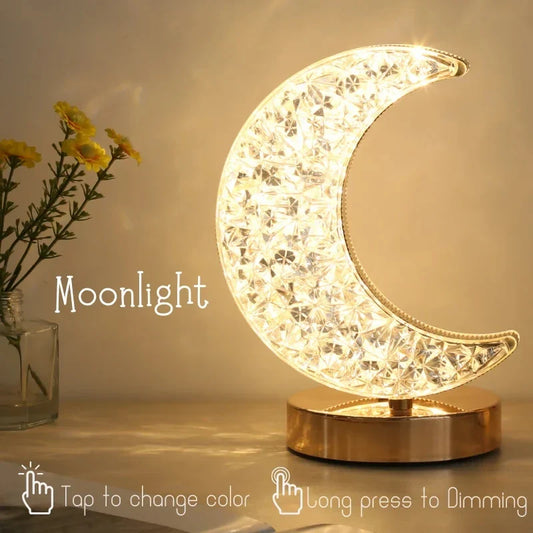 Veilleuse LED Crystal Touch – Lampe Lune USB Dimmable pour Chambre et Chambre de Fille