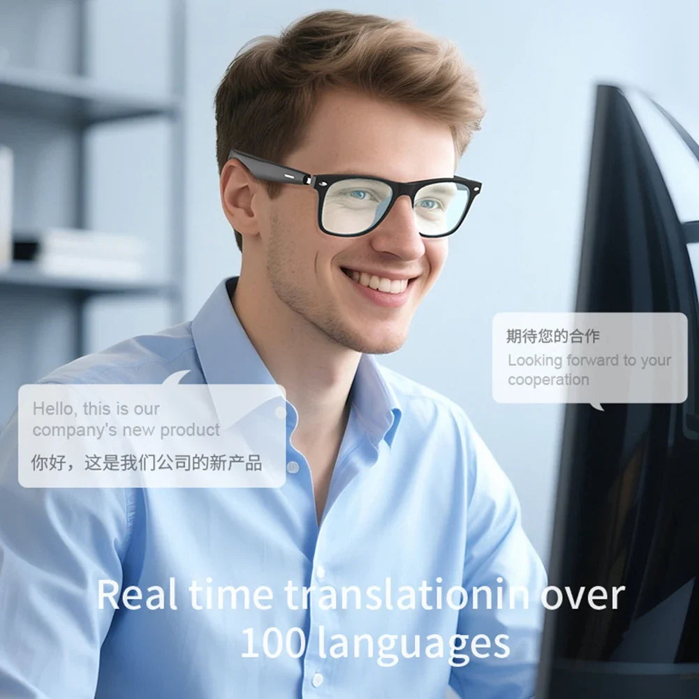 AI Translation Smart Glasses Bluetooth Music Headphones 130 Languages Travel