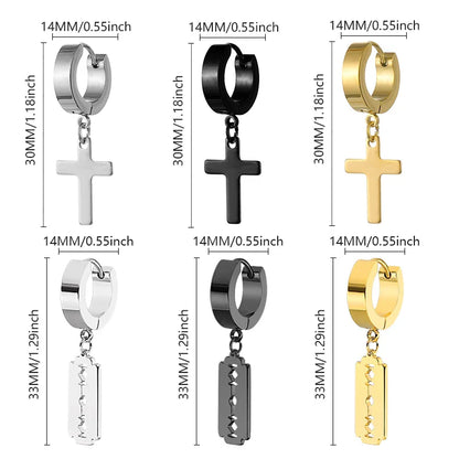 Black Cross Earrings for Men Women | Stainless Steel Punk Studs