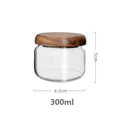 KEMORELA Bocal de conservation alimentaire transparent en bois d'acacia, pot à thé rond, pour fruits secs, snacks, pot de rangement en verre scellé pour la cuisine