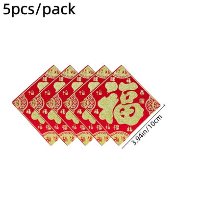 5pcs 2026 Year of the Horse Spring Festival Mini Fu Character Stickers | Chinese Lunar New Year Wall Decor