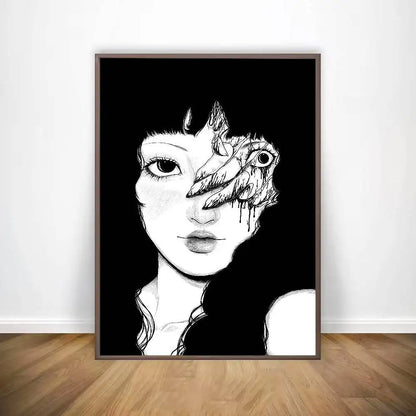 Black And White Ito Junji Tomie Poster HD Art Sticky Wall Waterproof Home Living Room Bar Decoration
