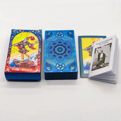 Jeu de cartes de divination laser Tarot espagnol en feuille d'or pour débutants 12x7cm avec guide bilingue