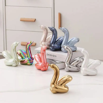 13.4cm Mini Créatif Ballon Cygne Abstrait Céramique Ornement Sculpture Bureau Statue Maison Bureau Accessoires Décoration Cadeau