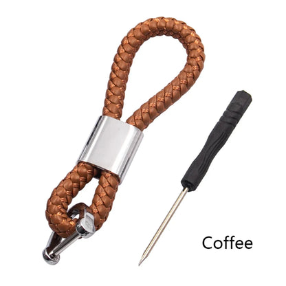 Handwoven Leather Car Keychain | Retro Horseshoe Buckle Key Ring