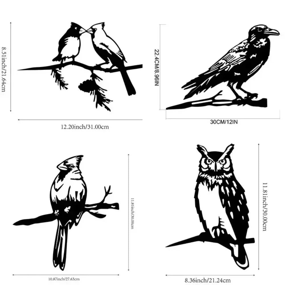 Décoration de jardin en métal - Silhouette de corbeau et de hibou en acier, sculpture artistique, décoration de jardin extérieure résistante aux intempéries