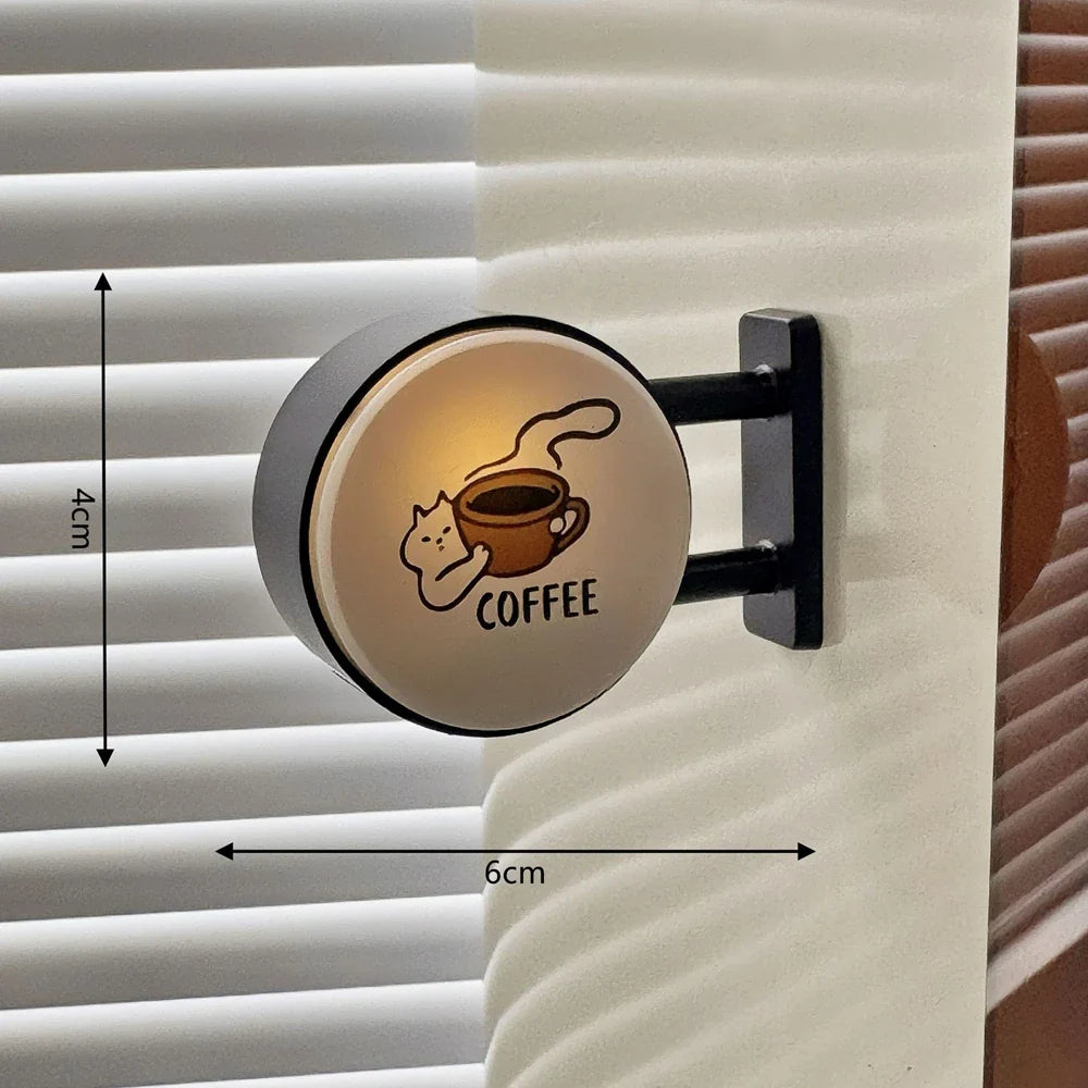 Imán de nevera Retro Coffee Corner Imán de nevera luminoso Imán magnético para el hogar en miniatura Tablero perforado de cafetería Decoración brillante