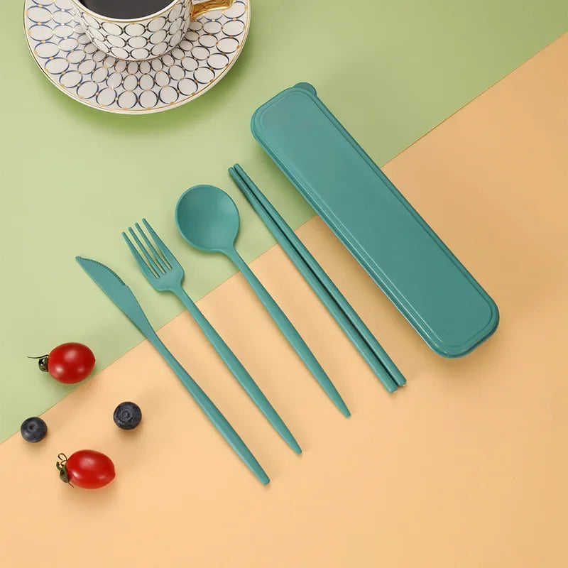 4-Piece Portable Wheat Straw Utensil Set | Eco-Friendly Reusable Cutlery