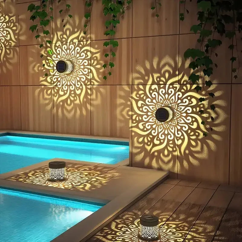 Solar Wall Light Hollow Outdoor LED Lamp Front Door Courtyard Holiday Decor