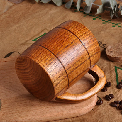 Handcrafted Wooden Coffee Mug | 320ml Natural Solid Wood Beer Cup with Handle