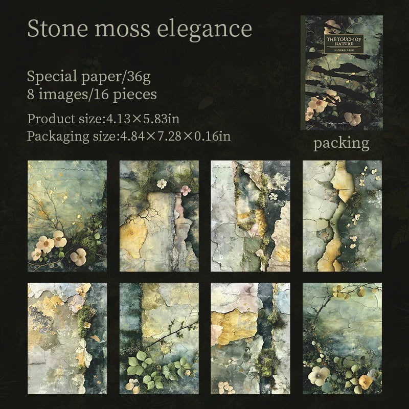 16 Sheets Nature Green Moss Theme Specialty Paper | Scrapbooking and Card Making Paper Pack