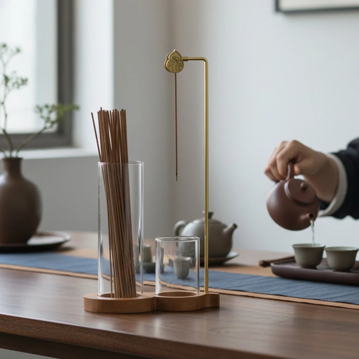 Brûleur d'encens 2 en 1 en forme de calebasse, porte-encens anti-cendres avec récupérateur de cendres en verre et rangement pour encens, pour yoga, méditation, spa
