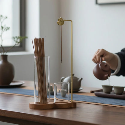 Brûleur d'encens 2 en 1 en forme de calebasse, porte-encens anti-cendres avec récupérateur de cendres en verre et rangement pour encens, pour yoga, méditation, spa