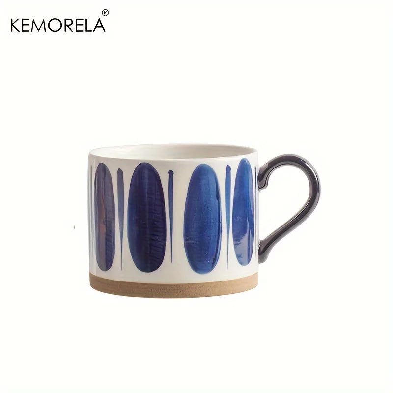KEMORELA 1PCS Taza de cerámica nórdica de 450ML, taza de café con leche con asa, estilo retro, de gran capacidad, para avena, desayuno japonés, juego de regalo