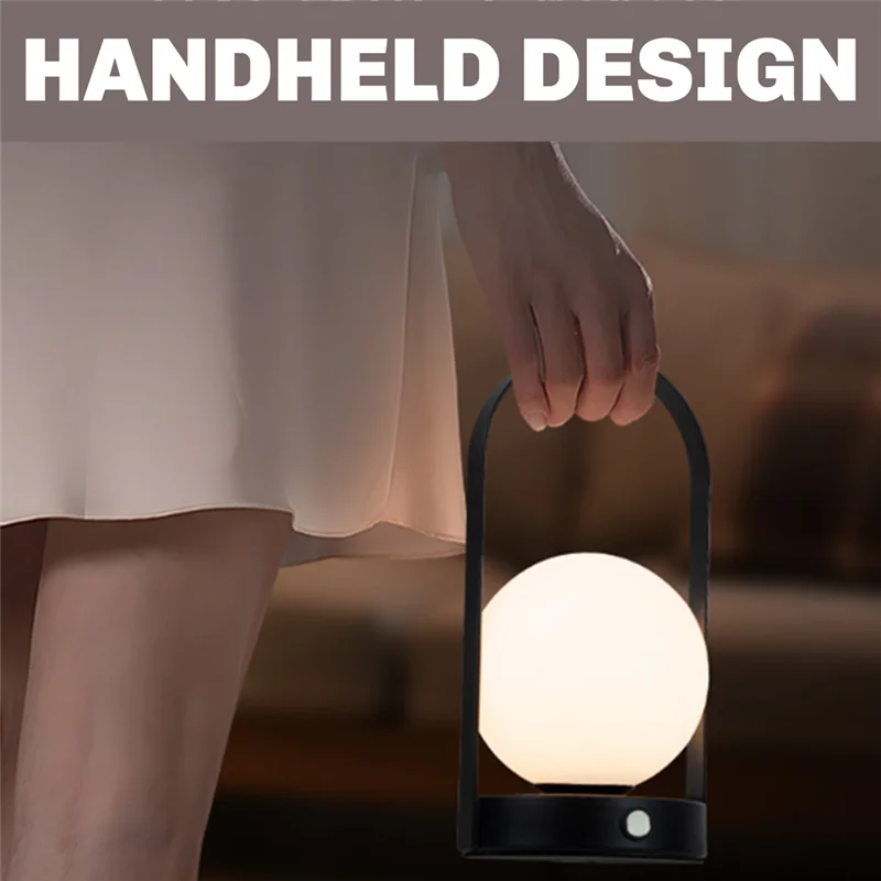 Portable Metal Table Lamp Rechargeable Dimmable 3 Color LED Bedside Desk Light