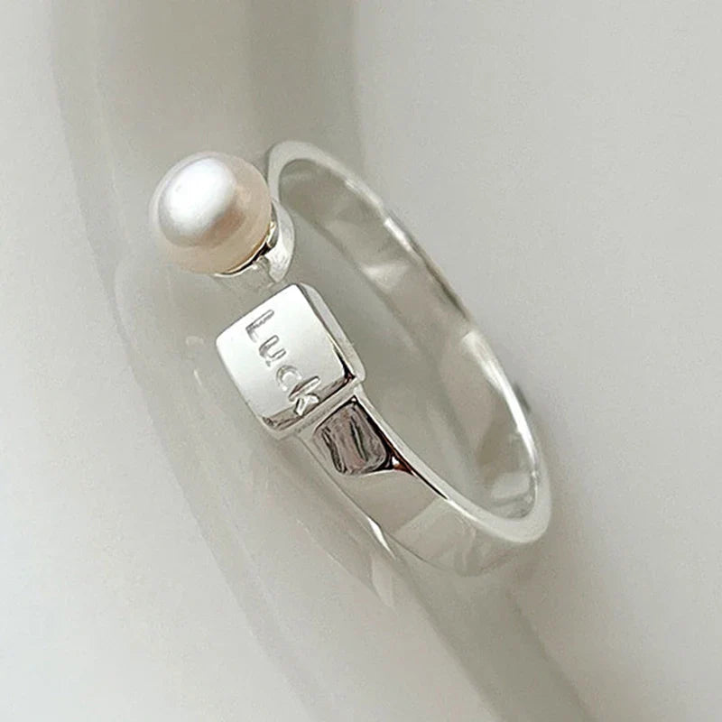 PANJBJ 925 Sterling Silver Pearl Irregular Ring | Women Shell Overlapping Hollow Sweet Design Jewelry