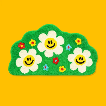 VIKAMA Cartoon Rainbow Floral Rug Soft Non-Slip Doormat For Home Use Bathroom Mat Bedside Rug For Bedroom Home Decor