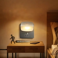 EU Plug Night Light with PIR Sensor | Automatic On/Off LED for Bedroom and Hallway