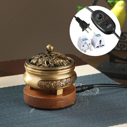 Brûleur d'encens électronique 220 V en bronze, diffuseur d'huiles essentielles, avec minuterie et température réglables pour bois de santal et oud.