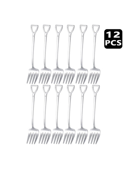 4 8 12 Piece Stainless Steel Dessert Fork Set | Shovel Shaped Small Fruit Fork for Parties